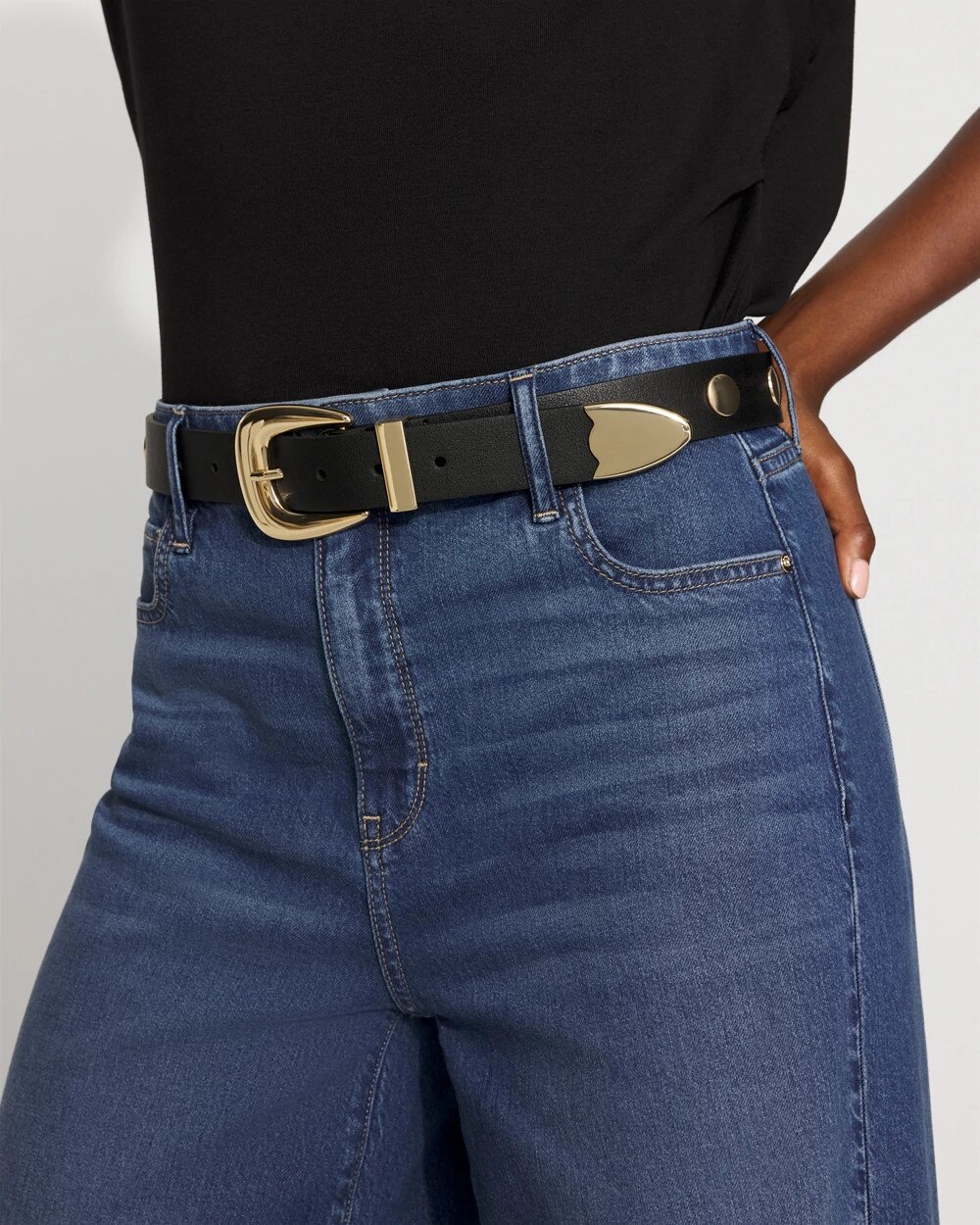 Gold Studded Denim Belt Black