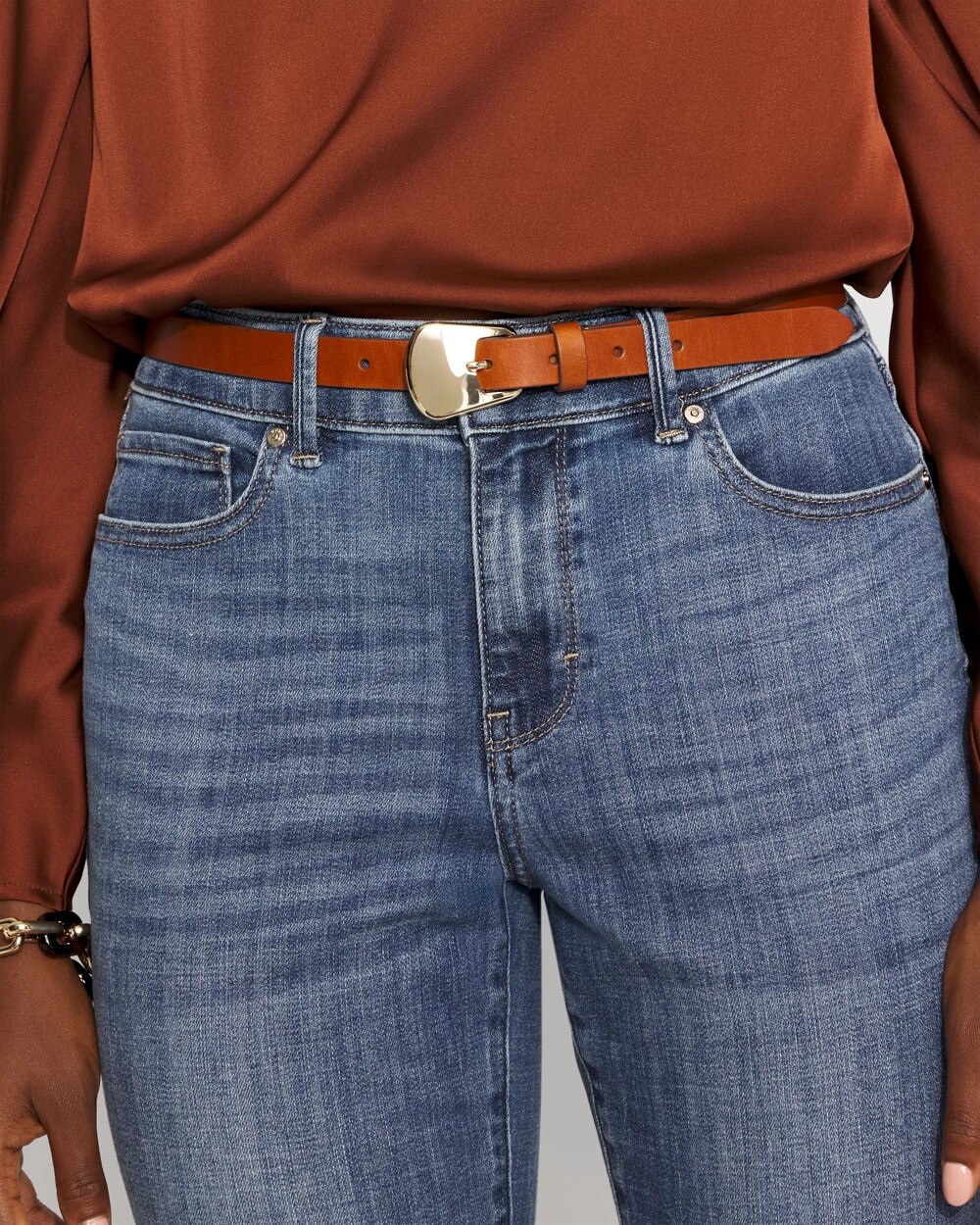 Gold Buckle Pant Belt Cognac