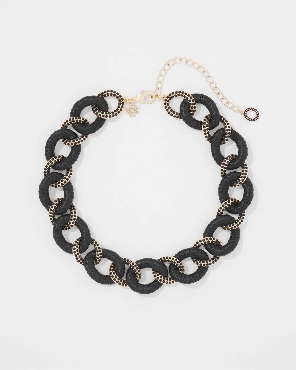 Black Raffia + Crystal Link Necklace Black