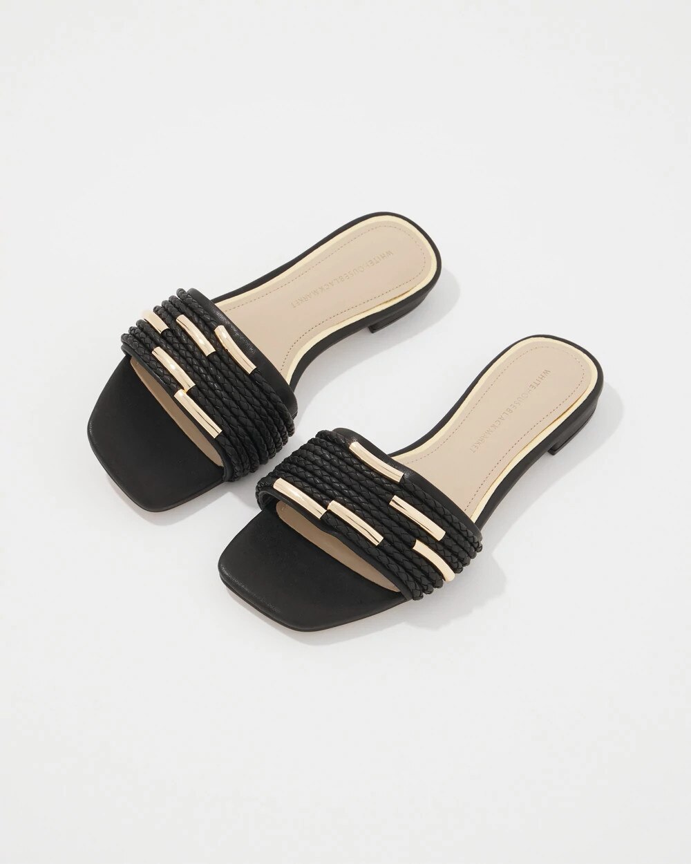 Braided Strap & Gold Flats Black