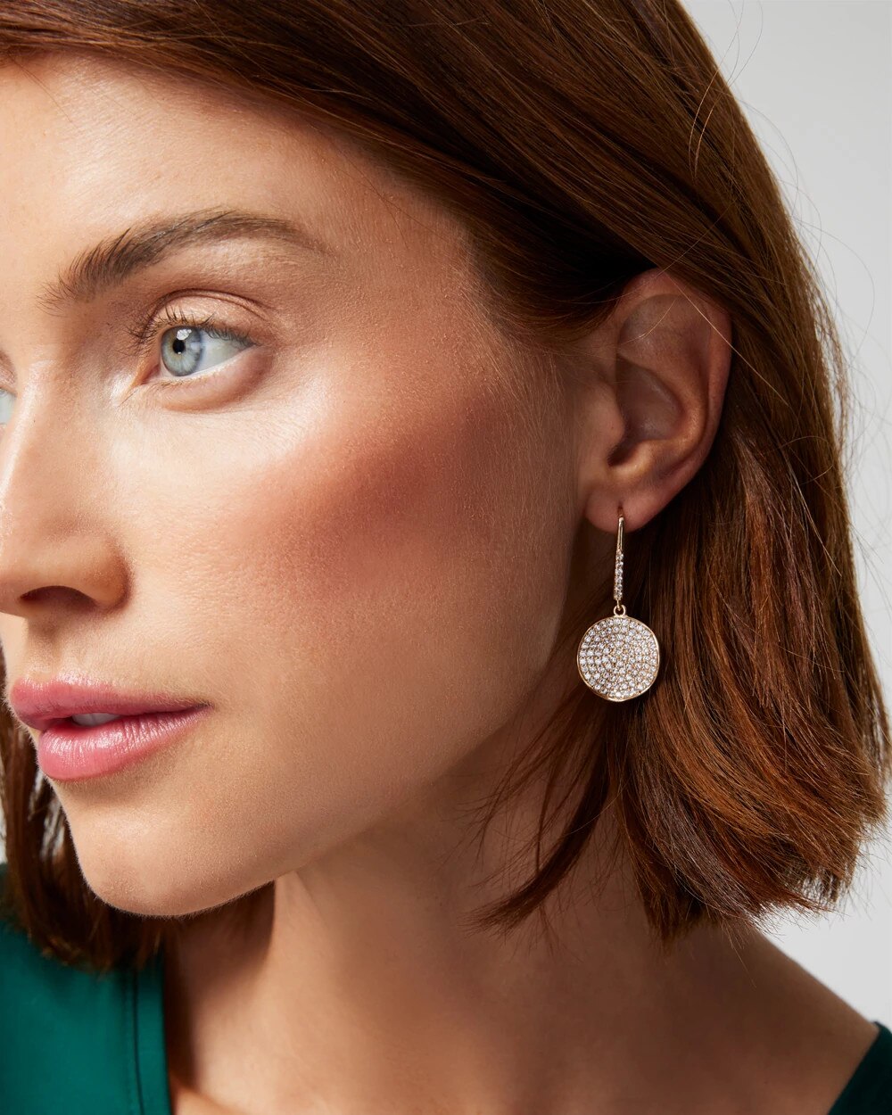 Gold Pave Disc Drop Earrings Gold