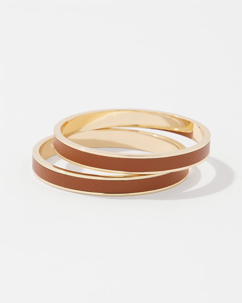 2-Pack Cognac Textured Leather Bangles Cognac