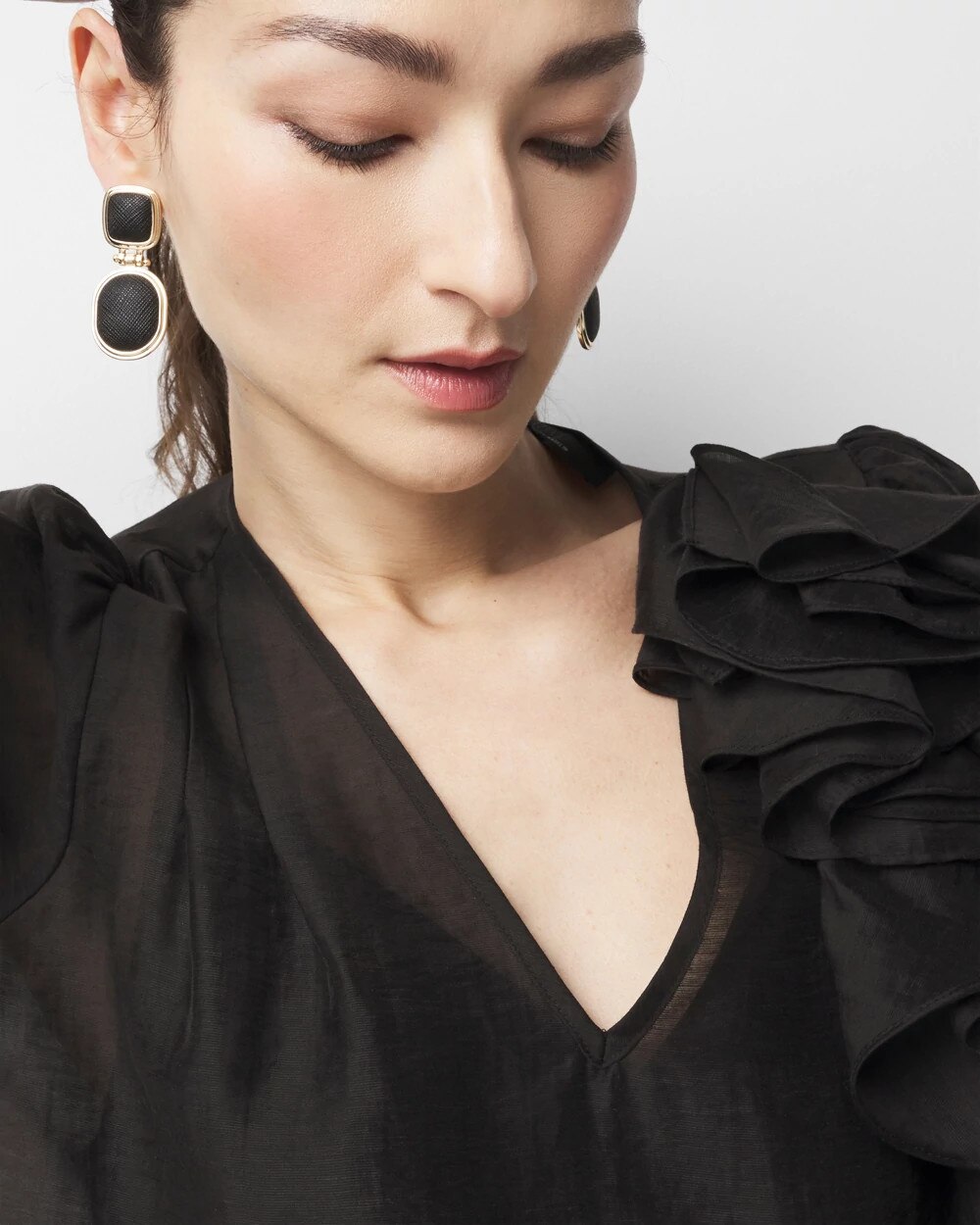 Black Textured Leather Drop Earrings Black