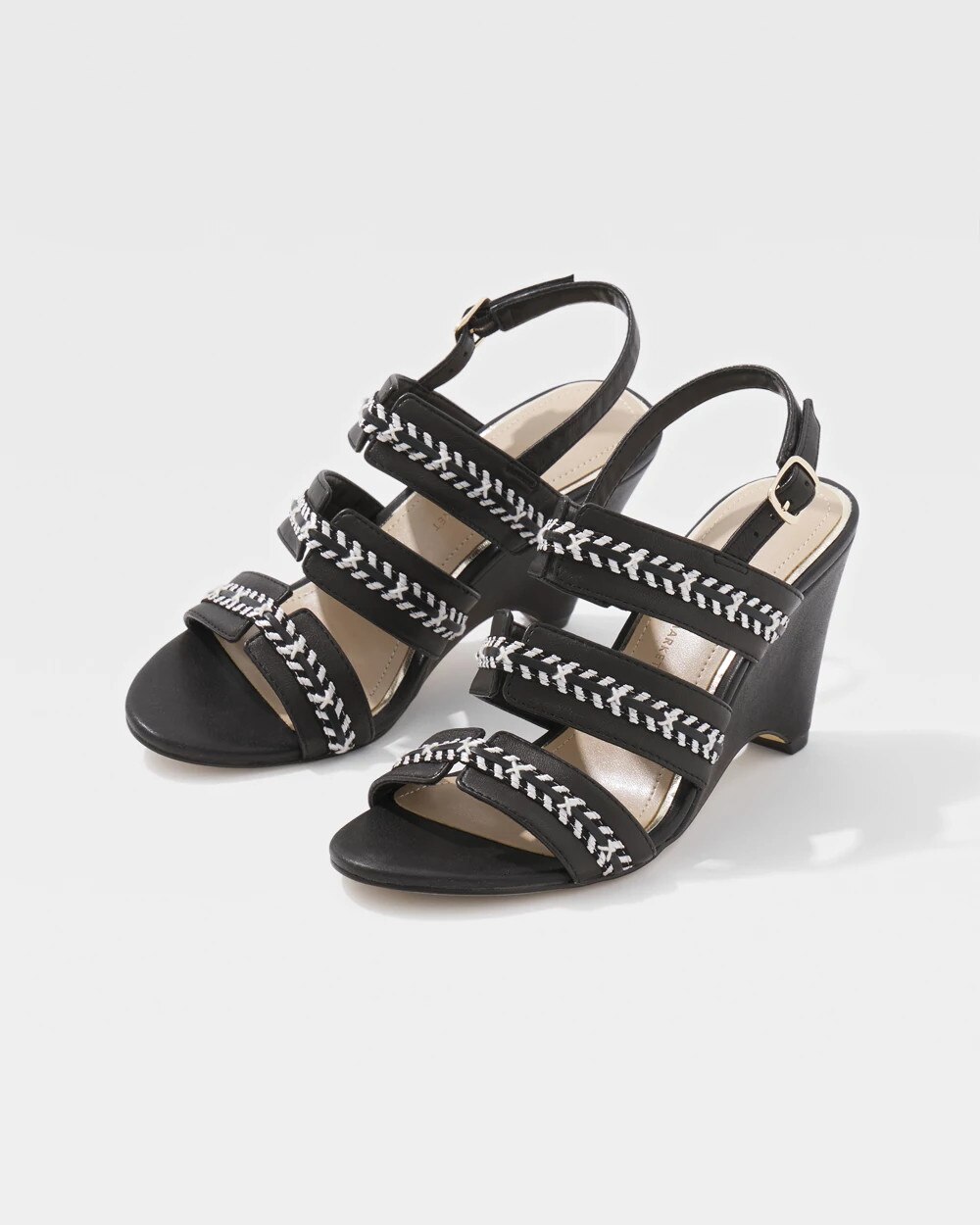 Raffia Whipstitch Wedge Sandal Black