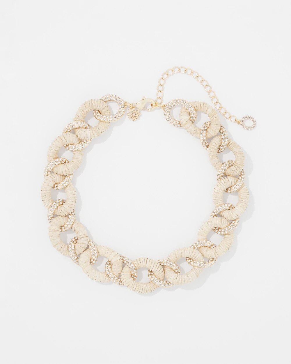 Natural Raffia + Crystal Link Necklace Natural