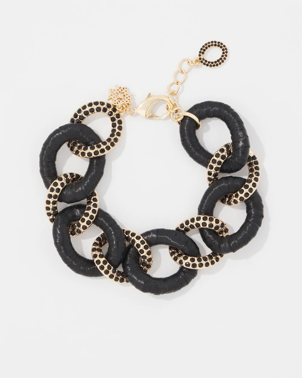 Black Raffia + Crystal Link Bracelet Black