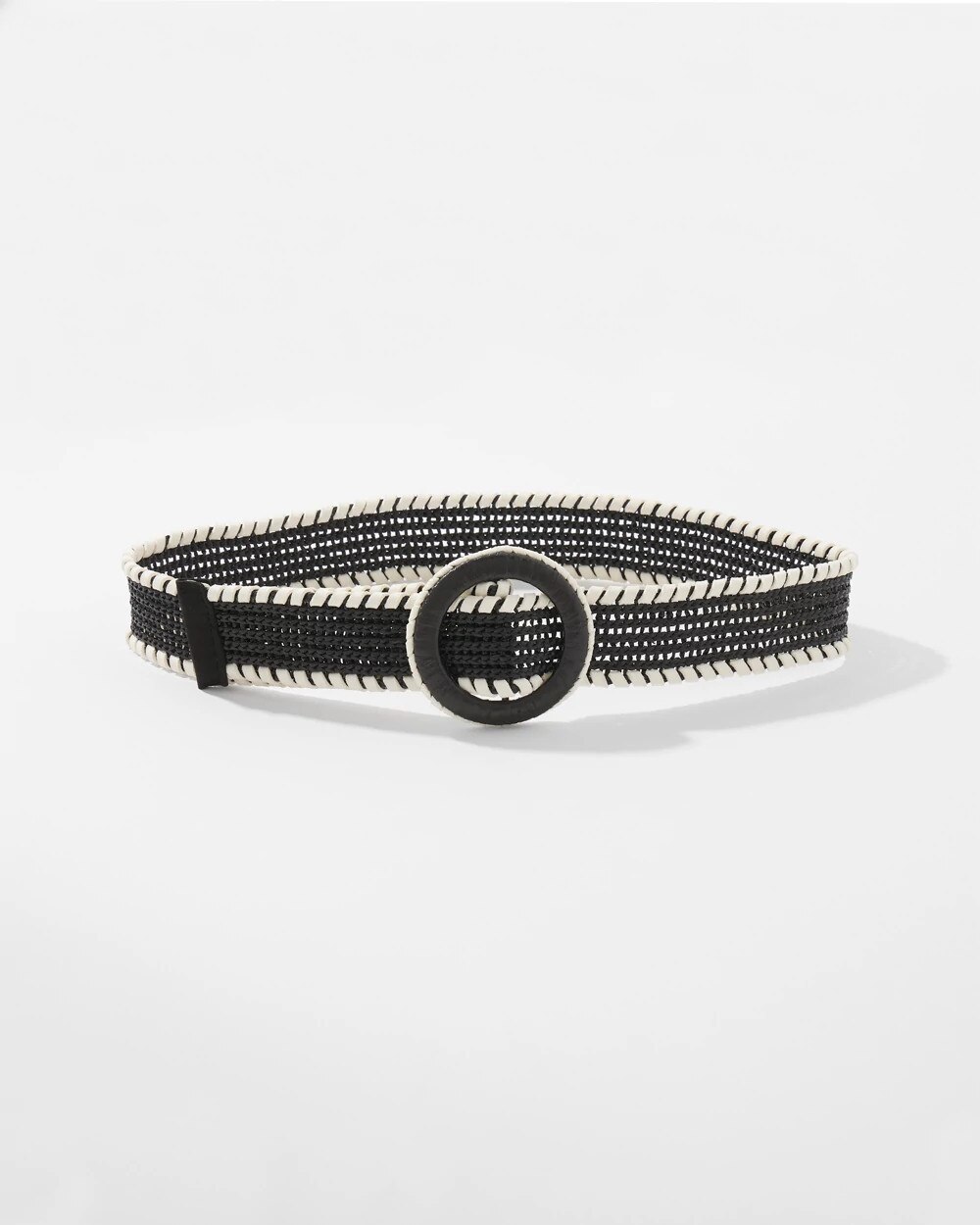 7207-Raffia-Whipstitch-Belt-Black-w-Ecru-1.jpg Raffia Whipstitch Belt Black w Ecru