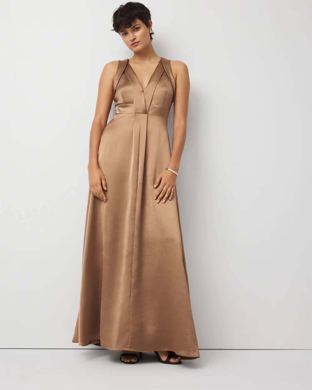 Sleeveless Satin Gown Soft Camel