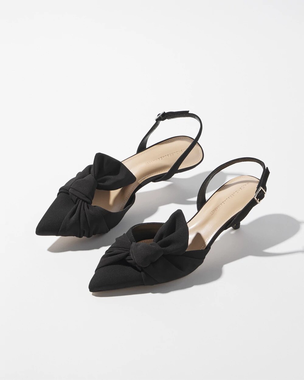 Bow Front Kitten Heel Slingbacks Black
