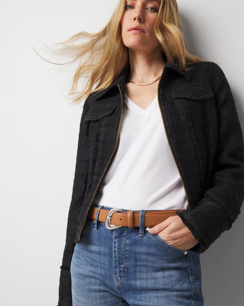 Sculptured Buckle Denim Belt Vachetta