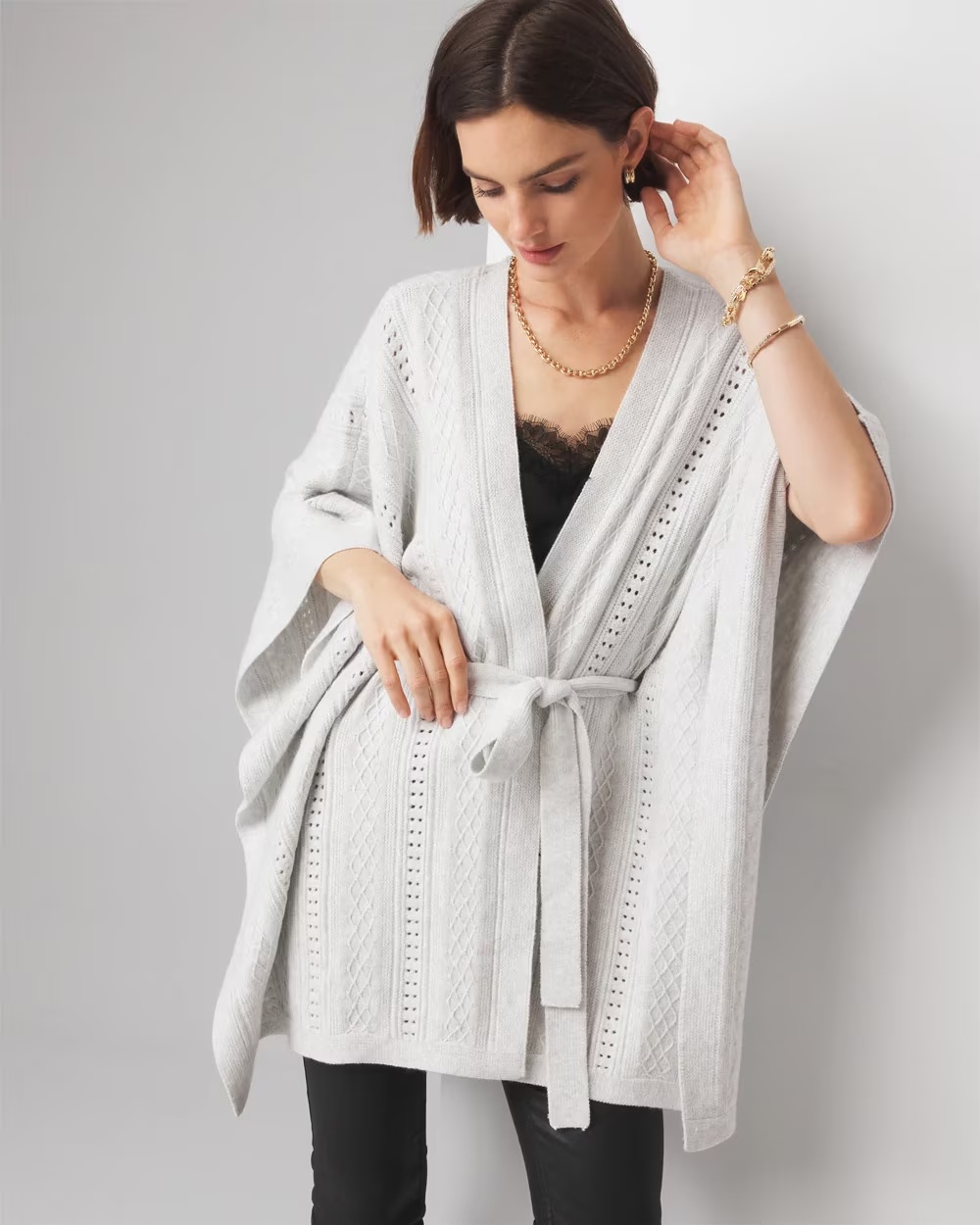 Textured Knit Ruana Heather Lunar
