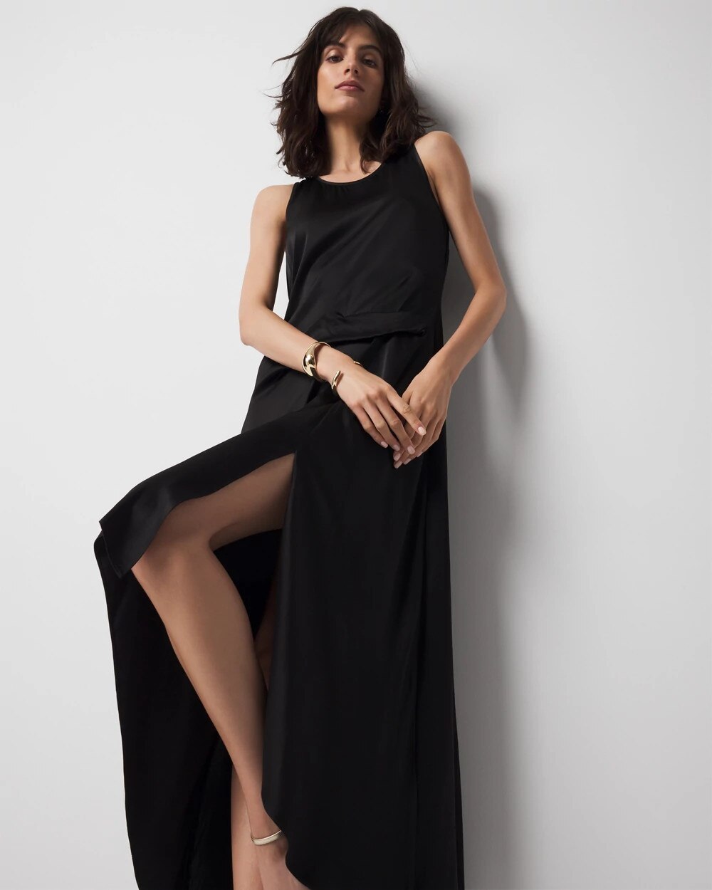 Satin Tank Maxi Dress Black