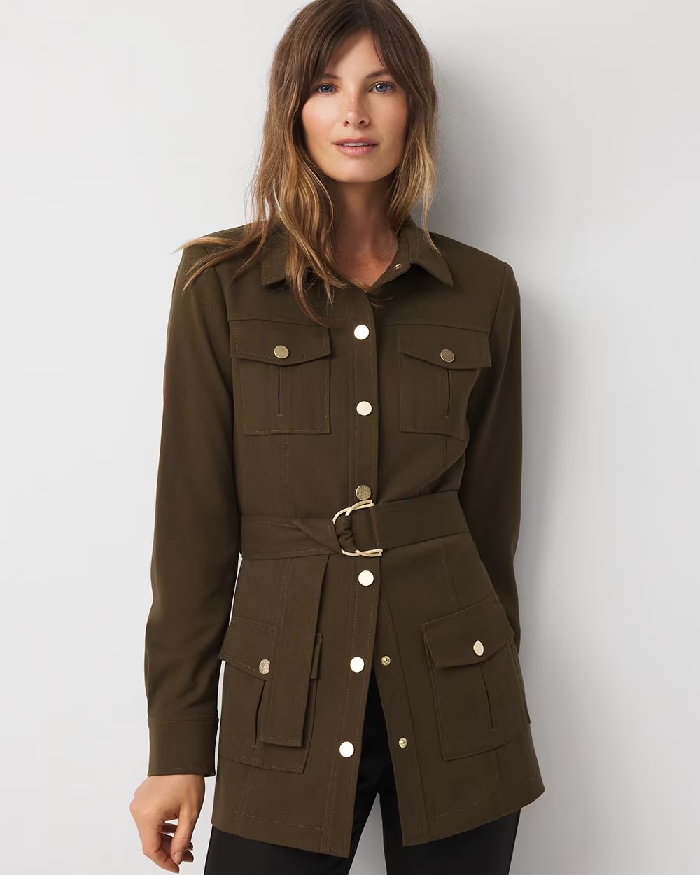 Twill Belted Utility Shacket Dark Willow