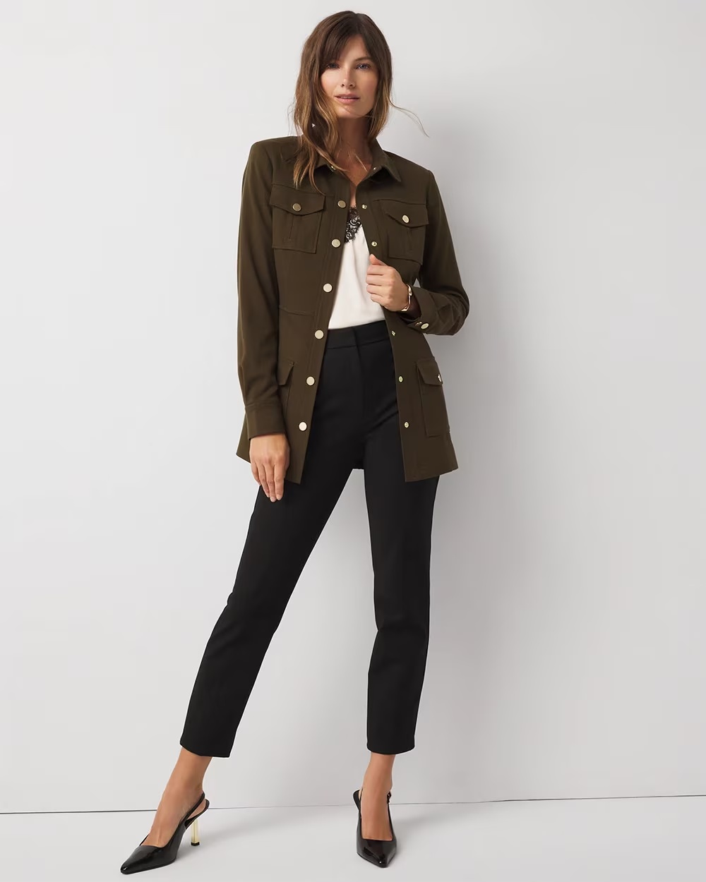 Twill Belted Utility Shacket Dark Willow