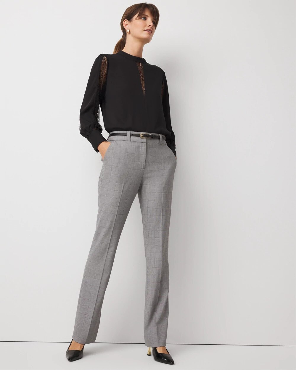 Houndstooth High-Rise Blake Slim Boot Pant Blk Wht Houndstooth Plaid