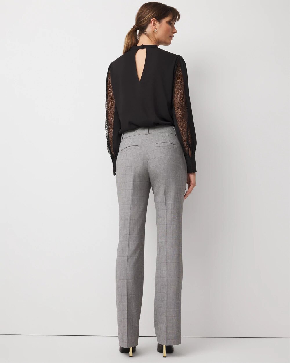 Houndstooth High-Rise Blake Slim Boot Pant Blk Wht Houndstooth Plaid
