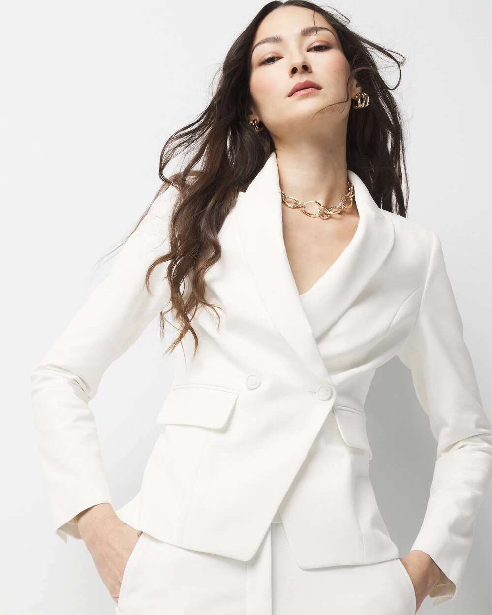 WHBM¬Æ Two-Button Studio Blazer Ecru