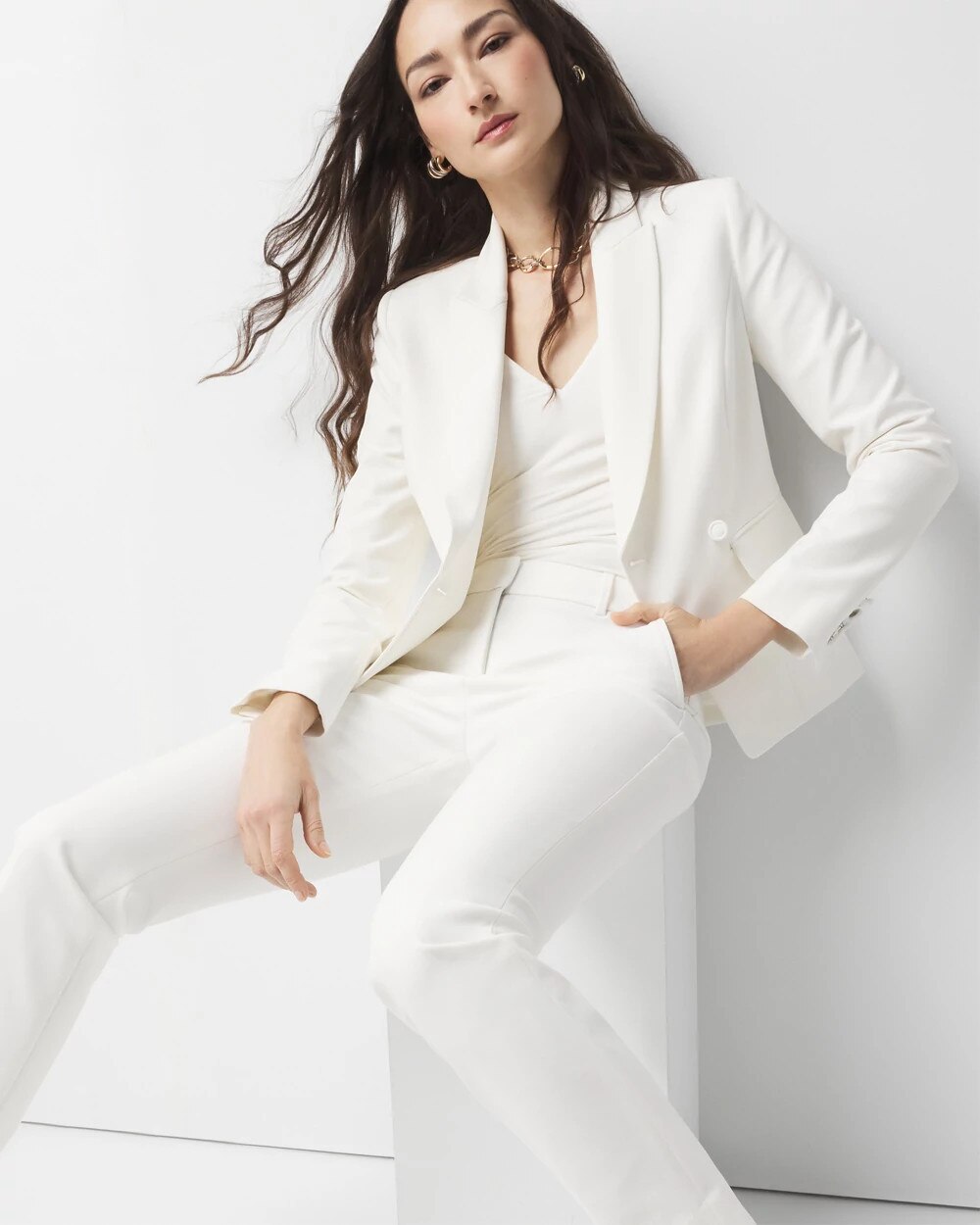 WHBM® Two-Button Studio Blazer Ecru