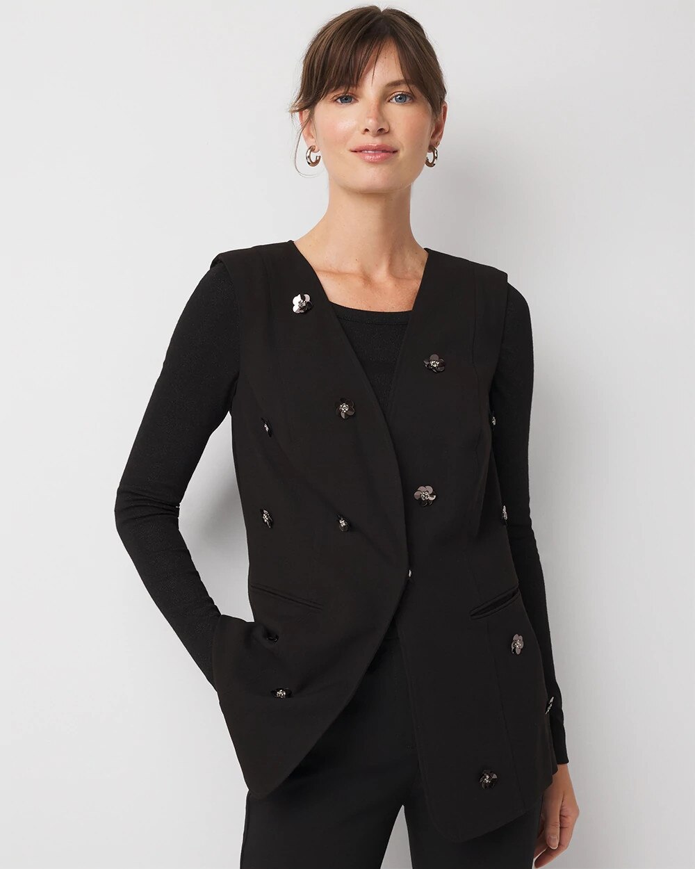Embellished Crepe Vest Black