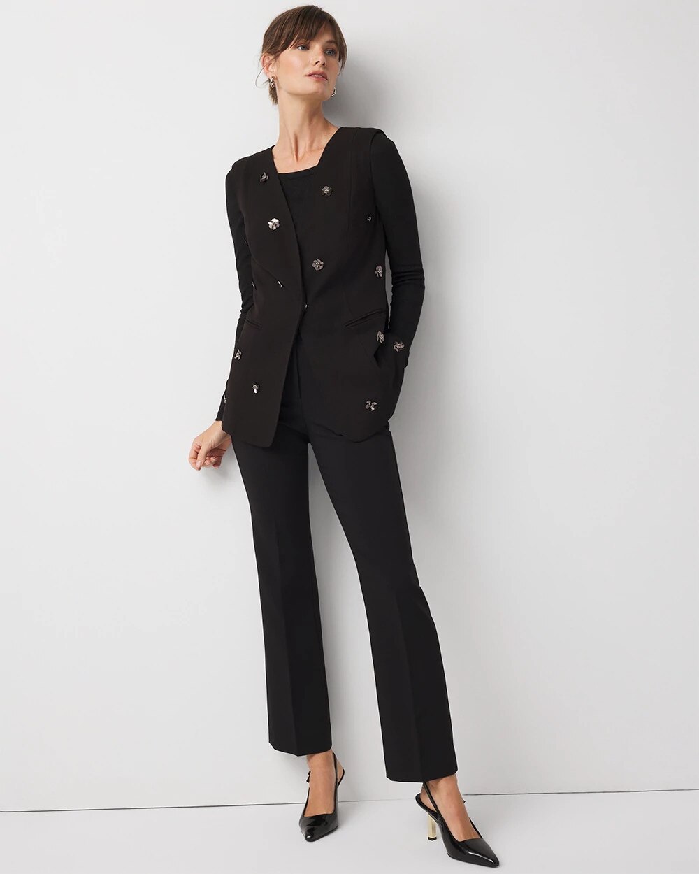 Embellished Crepe Vest Black