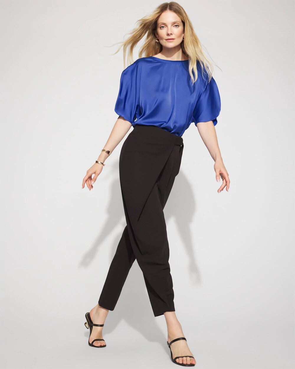 Wrap-Front Tapered Ankle Pant Black