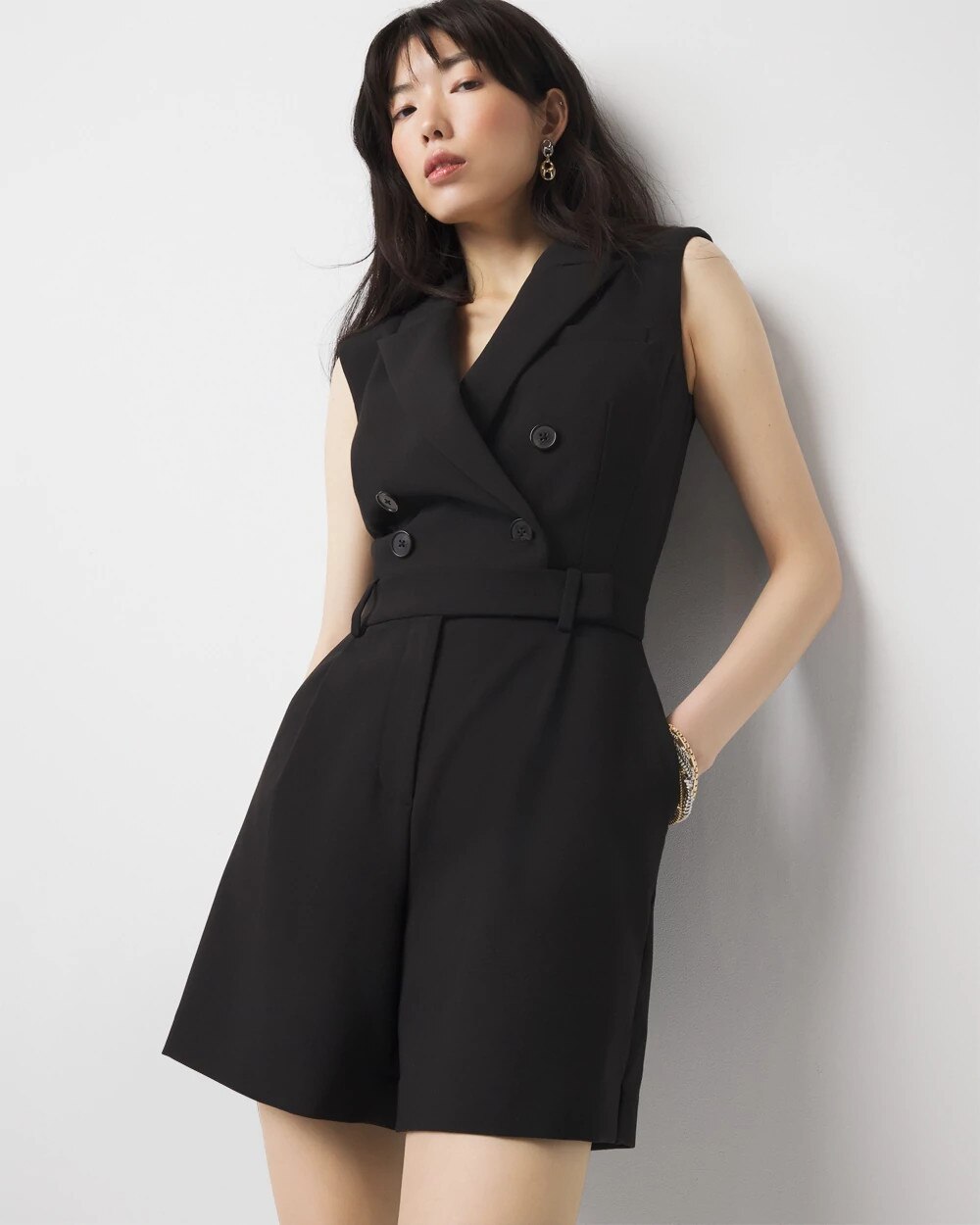 Double-Breasted Blazer Romper Black