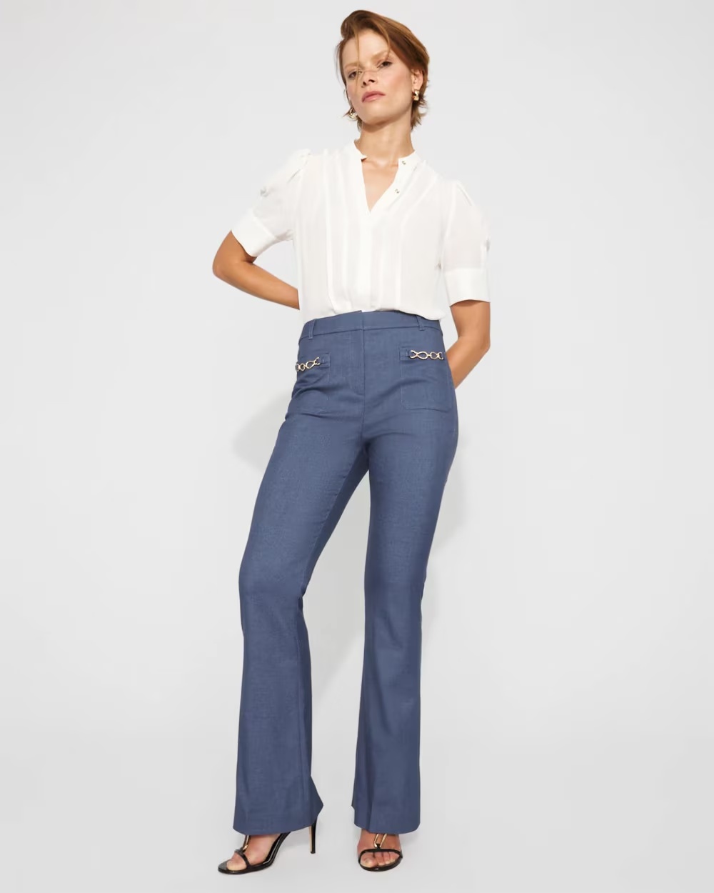 High-Rise Piper Denim-Look Flare Pant Medium Indigo Twill