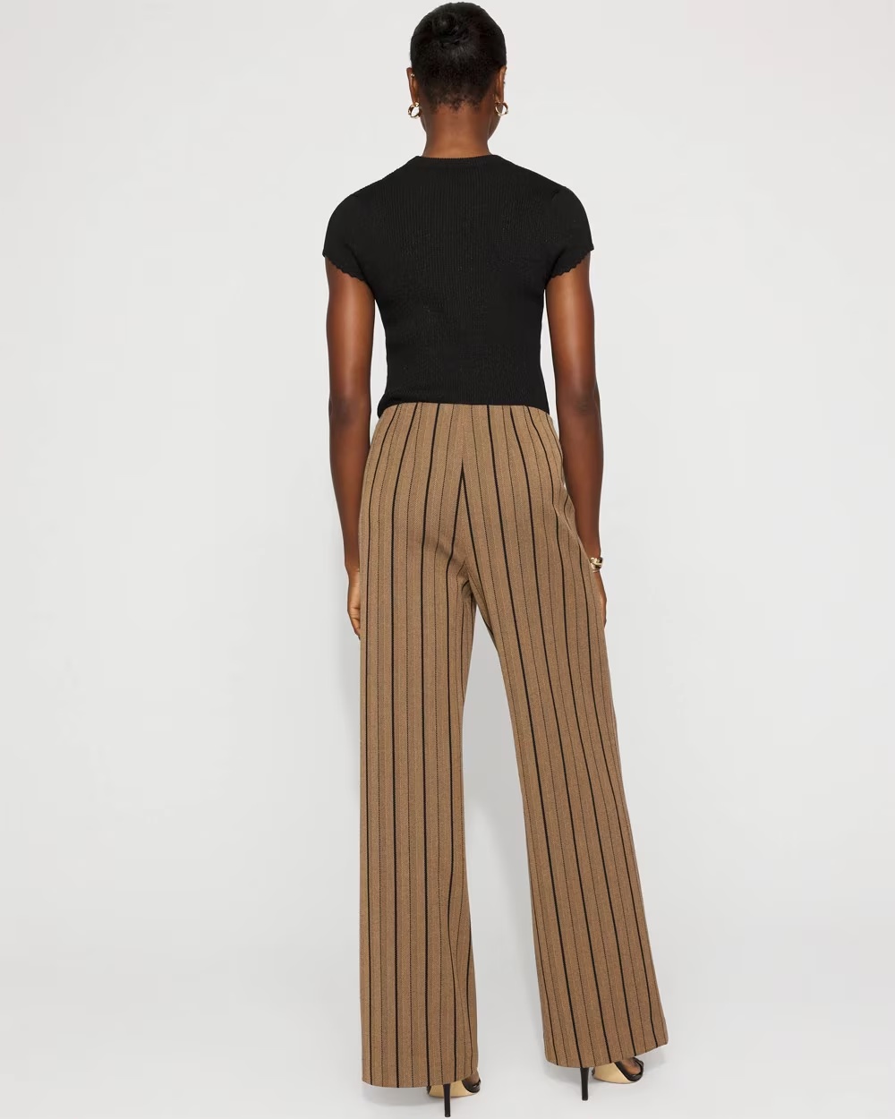 High-Rise Striped Jacquard Wide-Leg Pant Black/Taupe Tease