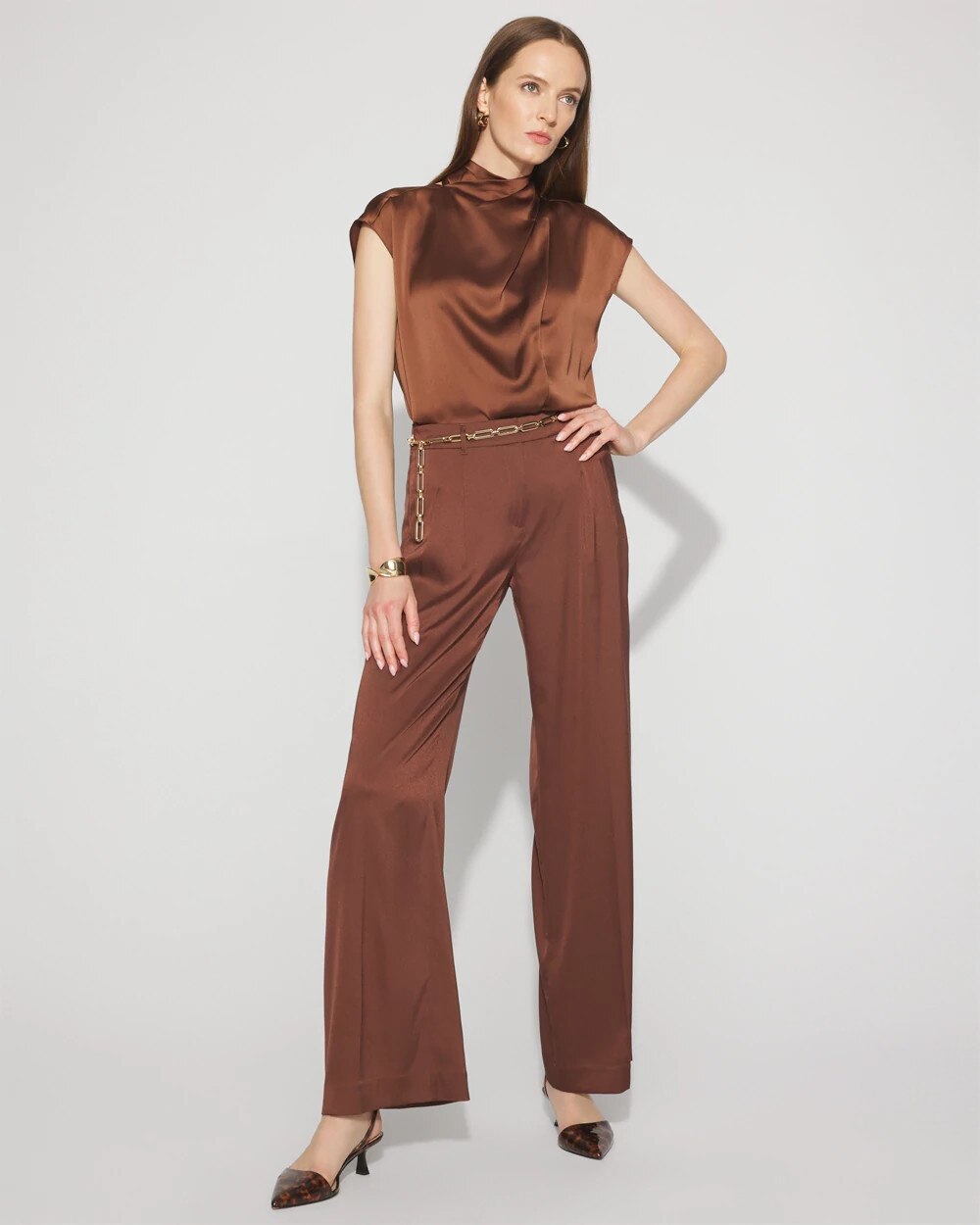 Jacquard Pleated Wide-Leg Pant Imperial Jcqd Choc Mousse