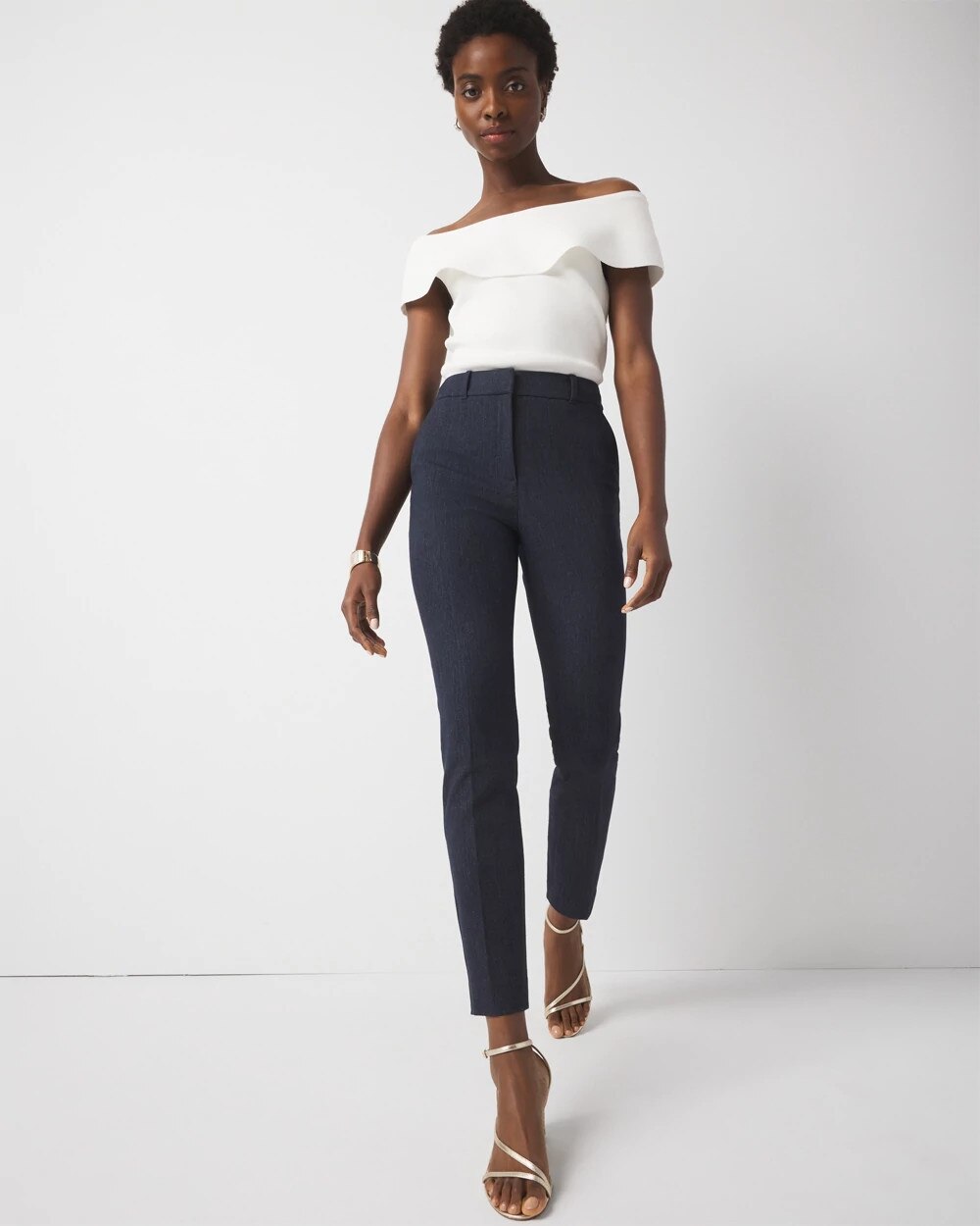 Elle Slim Denim-Look Ankle Pant Dark Indigo Crosshatch