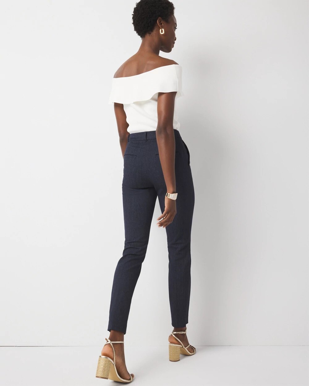 Elle Slim Denim-Look Ankle Pant Dark Indigo Crosshatch