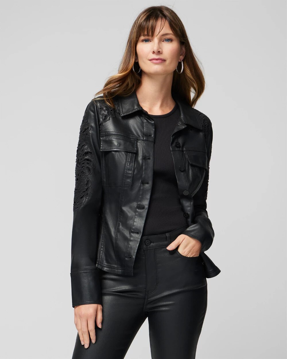 Petite Cutwork Coated Flirty Jacket Black