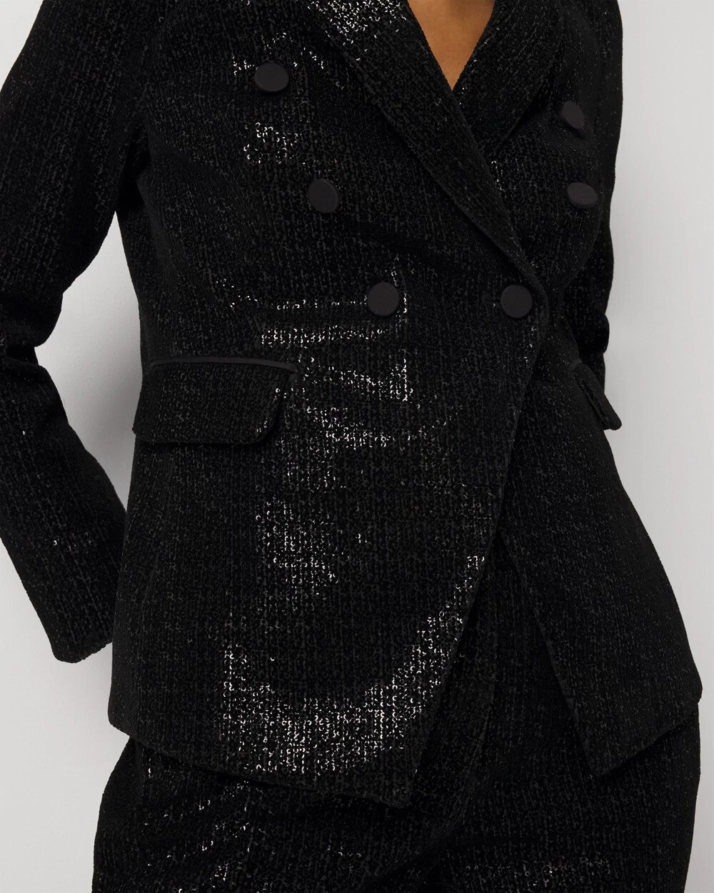 Petite Sequin Velvet Double Breasted Blazer Black