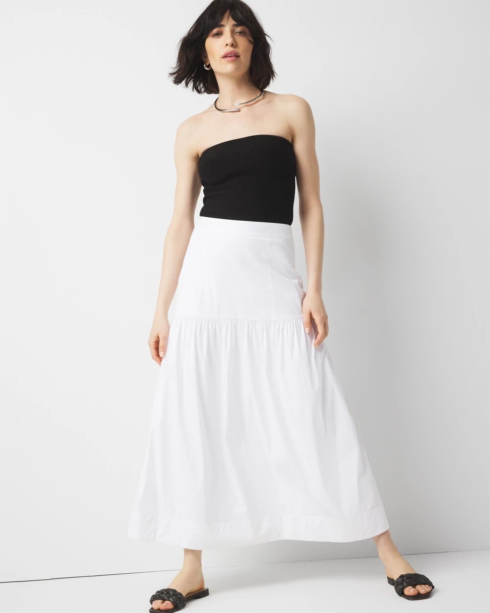Poplin A-Line Maxi Skirt White