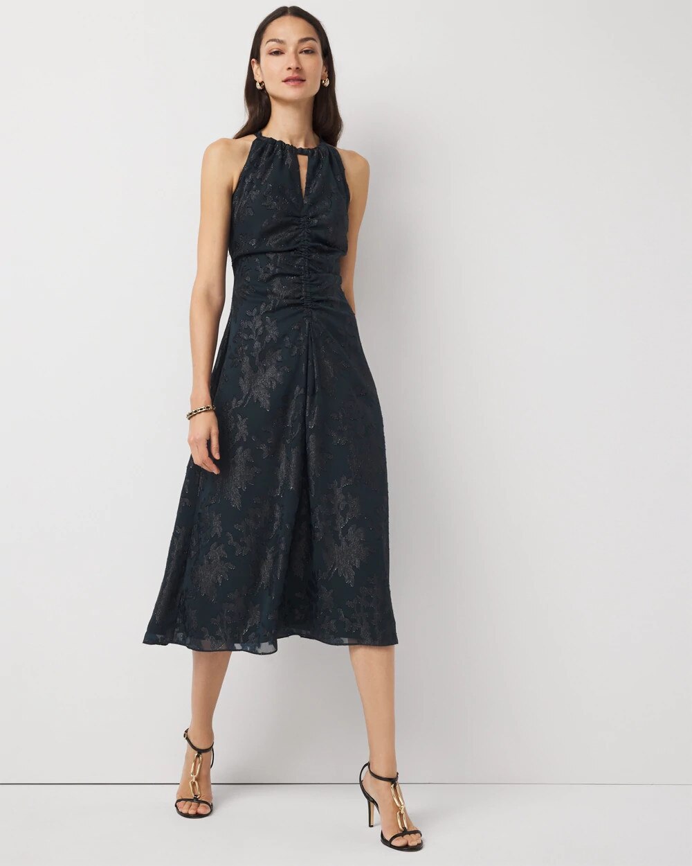 Jacquard Halter Midi Dress Moonlit Garden